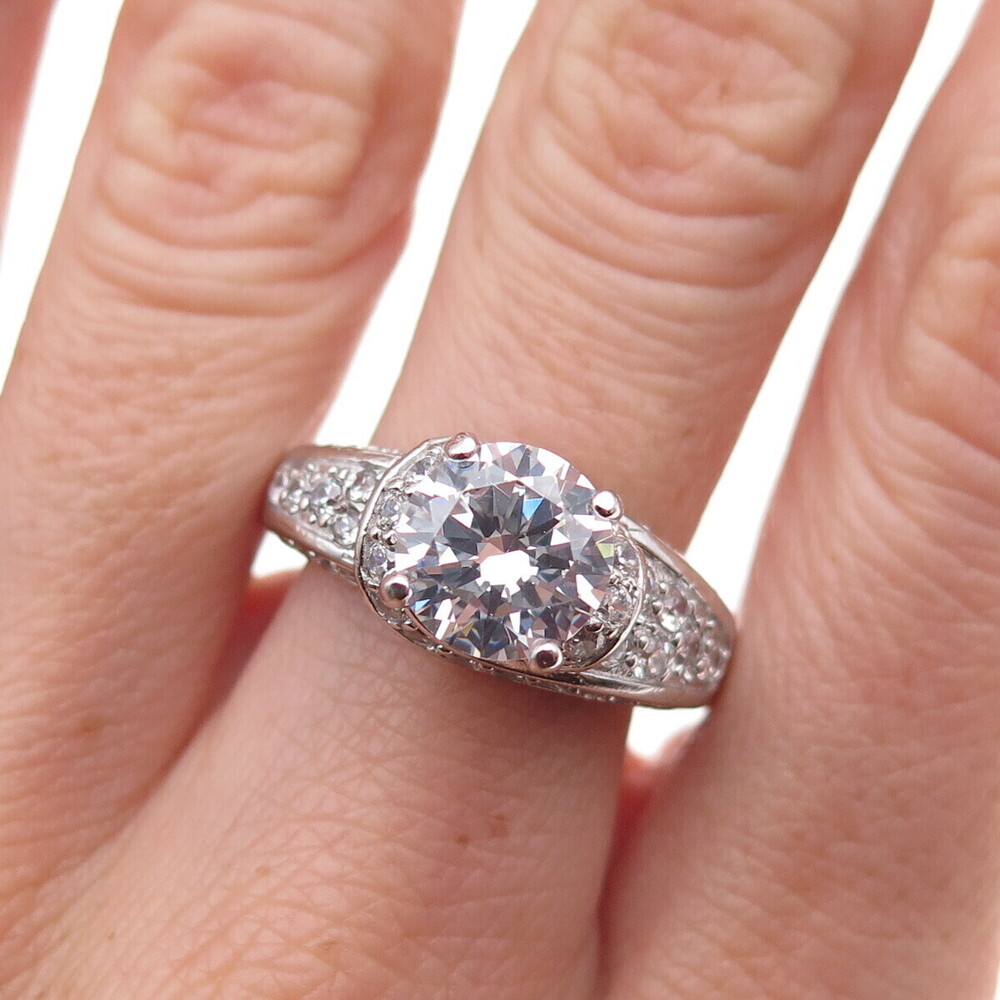 Seta 925 Sterling Silver Round-Cut C Z Engagement Ring Size 9.25